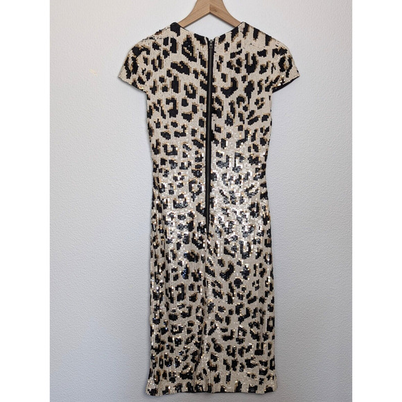 Alice + Olivia Nat Sequin Leopard Midi Dress Women's Size 4 Party Vegas - Picture 3 of 11